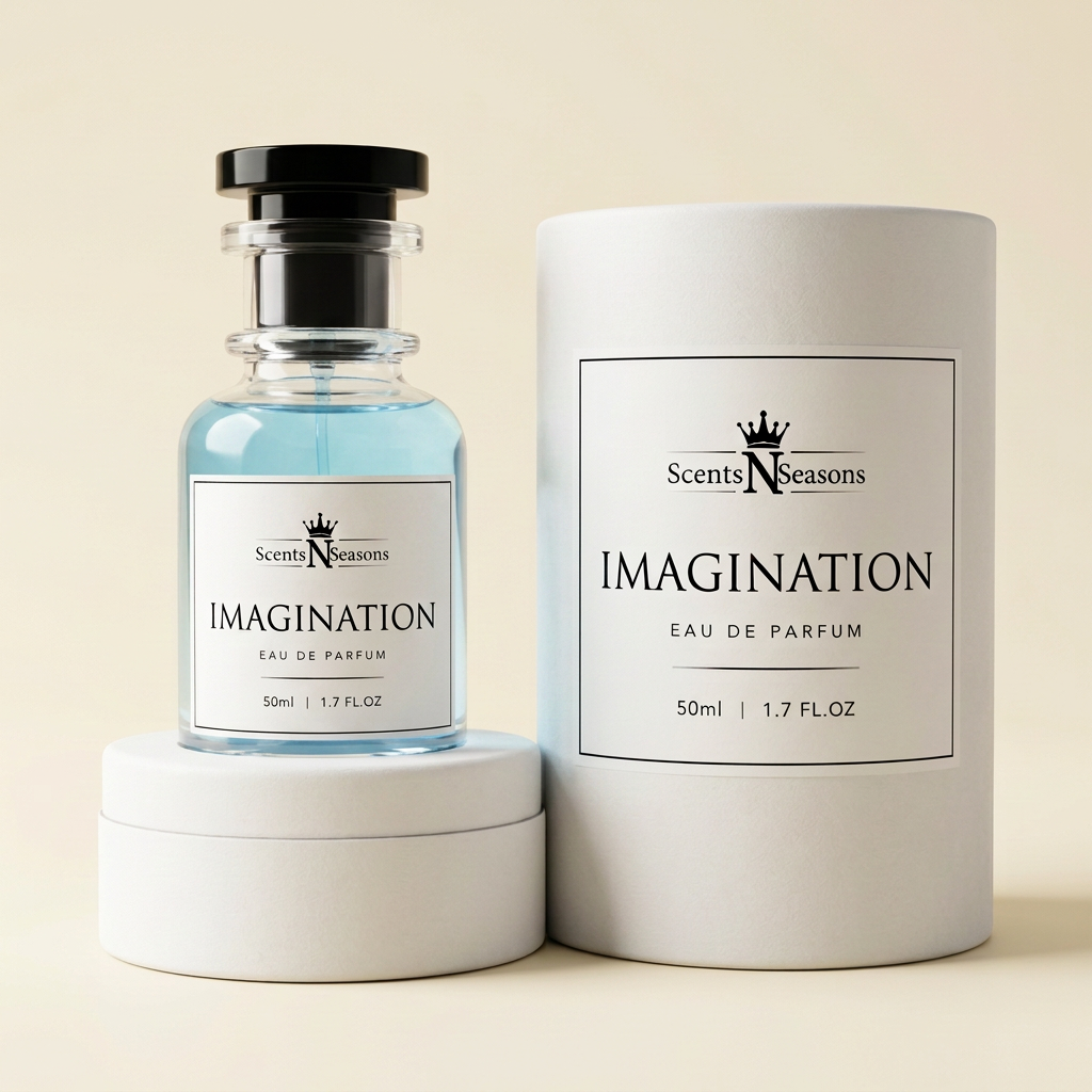Imagination bottle and packaging with sky-blue liquid